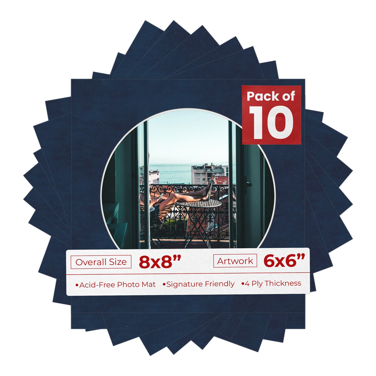 Navy Suede Mat Board for 8x8 Frames - Circle Opening for 6x6 Photos